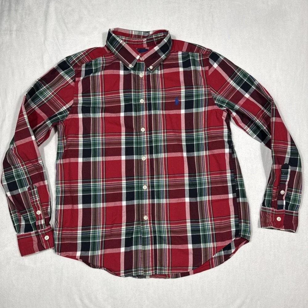 Ralph Lauren Plaid Shirt‎ L (14-16) Button Down Long Sleeve Red Green